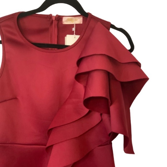 Burgundy Ruffle One Shoulder Bodycon Party Club Cocktail Evening Dress - Picture 3 of 5